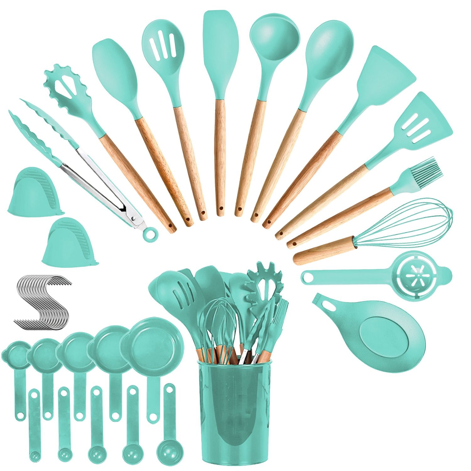 35Pcs Kitchen Cooking Utensils Set Spatula Set Baking Utensil Set Kitchen Accessories Necessities with Holder Egg Whisk Separator Tong Turner Spoons C 35Pcs Kitchen Cooking Utensils Set Spatula Set Baking Utensil Set Kitchen Accessories Necessities with Holder Egg Whisk Separator Tong Turner Spoons C